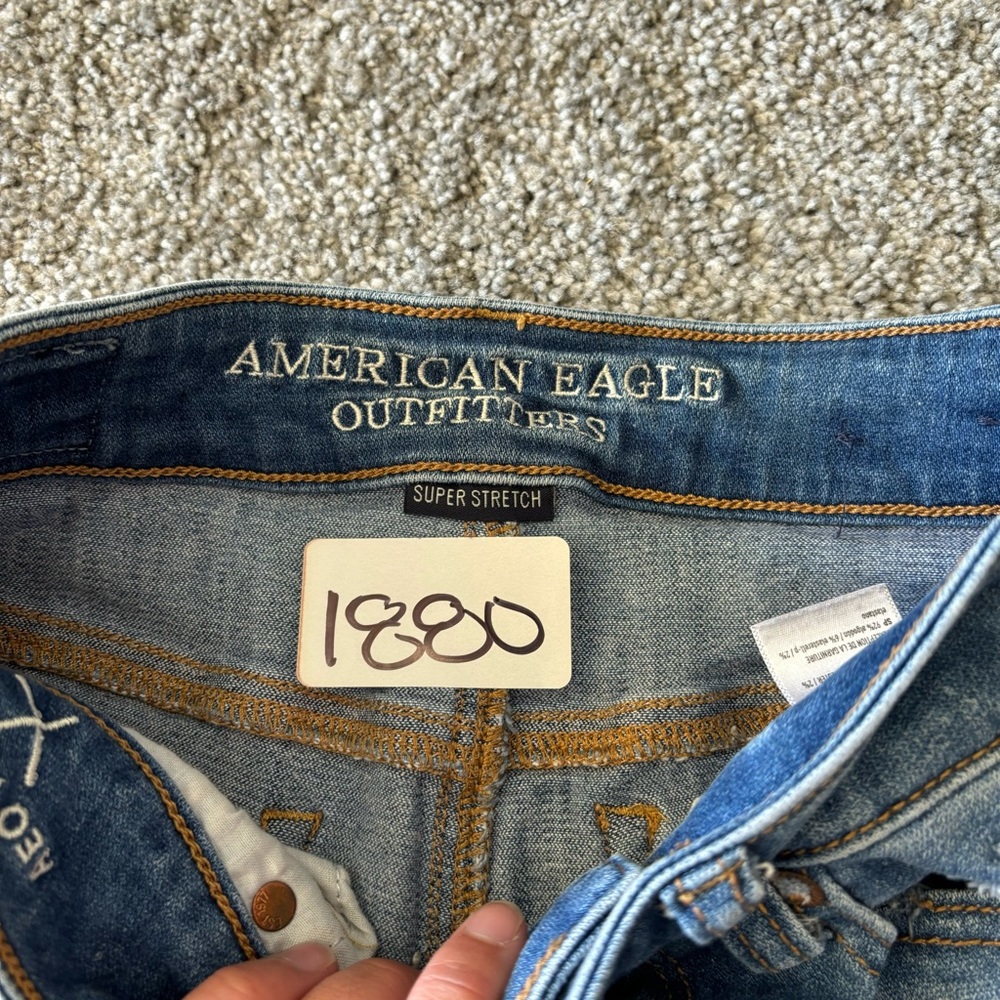 American Eagle shorts womens 0 blue hi rise shortie distressed denim casual - Picture 9 of 13